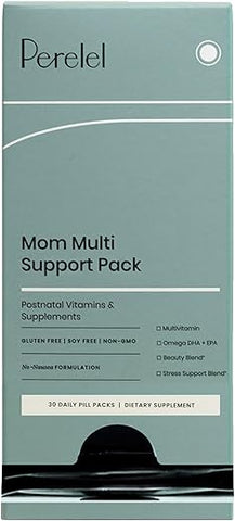 Mom Multi Support Pack – Vitaminas Pós-Parto para Mulheres Apoiarem a Maternidade Inicial e a Amamentação – Sem Glúten, Soja e Laticínios, Não-OGM (30 Pacotes Diários de Comprimidos) - Perelel