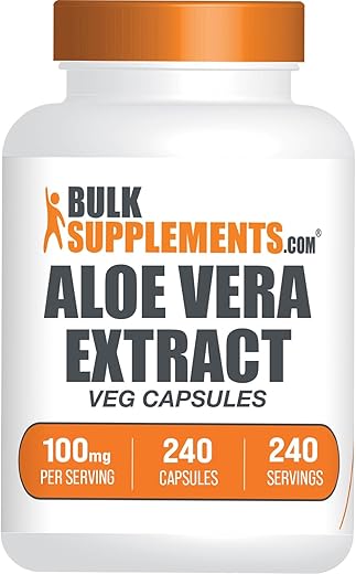 com Cápsulas de Aloe Vera – Extrato de Aloe Vera, Suplemento de Aloe Vera – Herbal, Sem Glúten, 1 Cápsula por Porção, 240 Cápsulas Vegetais (Embalagem de 1) - BulkSupplements