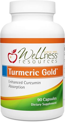 Wellness Resources - Turmeric Gold Caps com Extrato de Cúrcuma TurmiPure – Maior Biodisponibilidade de Curcuminoides (90 Cápsulas) – Não-OGM, Vegano, Livre de Glúten – Marca Turmeric Gold Caps