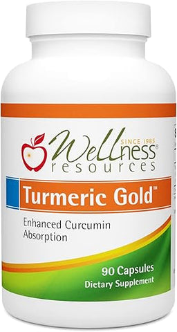 Wellness Resources - Turmeric Gold Caps com Extrato de Cúrcuma TurmiPure – Maior Biodisponibilidade de Curcuminoides (90 Cápsulas) – Não-OGM, Vegano, Livre de Glúten – Marca Turmeric Gold Caps