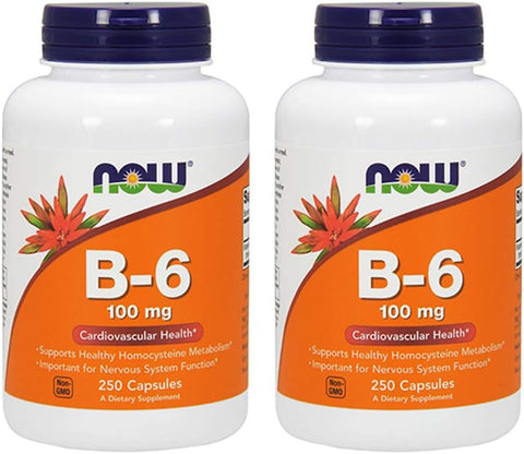 NOW Foods - NOW Vitamina B-6 100mg, 250 Cápsulas (Pacote com 2) – Aumente sua energia e bem-estar com a Vitamina B-6 da NOW
