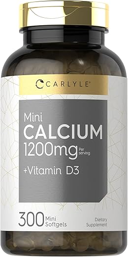 Cálcio 1200 mg com Vitamina D3 | 300 Mini Softgels | Suplemento Sem GMO e Sem Glúten - Carlyle
