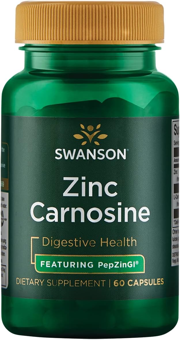 Zinc Carnosine (PepZinGI) – 60 Cápsulas – Saúde Gástrica, Suporte Digestivo e Equilíbrio Microbiano Estomacal - Swanson Ultra