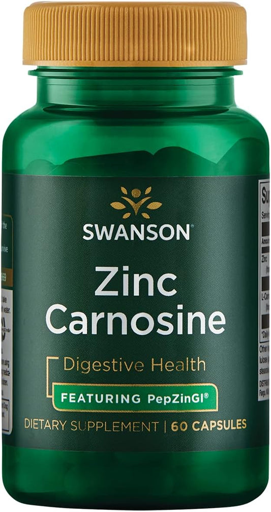 Zinc Carnosine (PepZinGI) – 60 Cápsulas – Saúde Gástrica, Suporte Digestivo e Equilíbrio Microbiano Estomacal - Swanson Ultra