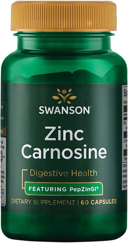 Zinc Carnosine (PepZinGI) – 60 Cápsulas – Saúde Gástrica, Suporte Digestivo e Equilíbrio Microbiano Estomacal - Swanson Ultra