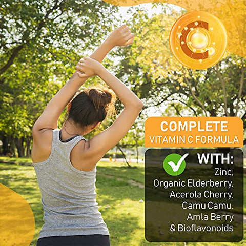 MoxyVites - Liposomal Vitamin C with Zinc Capsules – Vit C Organic Elderberry, Amla, Camu Camu – Alta Absorção de Vitamina C, Anti Aging, Suporte Imunológico, 1500mg/Porção 3 Meses de Fornecimento Sem Glúten