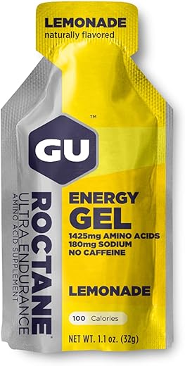 Energy Roctane Ultra Endurance Energy Gel Vegan, Sem Glúten, Kosher e Sem Laticínios para Nutrição Esportiva On-The-Go de Corrida, Ciclismo, Caminhada ou Esqui, 24 Unidades, Sabor Limonada - GU