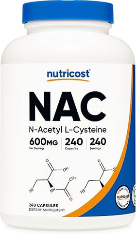 N-Acetyl L-Cysteine (NAC) 600mg – 240 Cápsulas Vegetarianas – Vegano, Não-OGM, Livre de Glúten - Nutricost