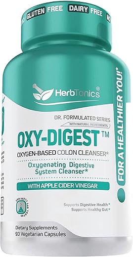 Fórmula de Limpeza e Desintoxicação do Sistema Digestivo à Base de Oxigênio | com Vinagre de Maçã | Cápsulas de Limpeza do Cólon para Adultos | 90 Cápsulas Veganas Sem Glúten - Herbtonics