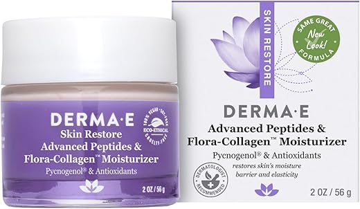Derma E - DERMA-E Flora-Colágeno Avançado e Peptídeos Veganos – Creme Facial de Colágeno de Ação Dupla com Complexo de Peptídeos – Hidratante Facial Intensamente Hidratante para Linhas