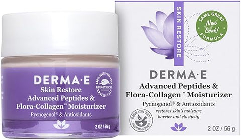 Derma E - DERMA-E Flora-Colágeno Avançado e Peptídeos Veganos – Creme Facial de Colágeno de Ação Dupla com Complexo de Peptídeos – Hidratante Facial Intensamente Hidratante para Linhas