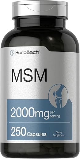 Cápsulas de Suplemento MSM | 2000mg | 250 Unidades | Fórmula Livre de OGM e Glúten | Metilsulfonilmetano - Horbäach