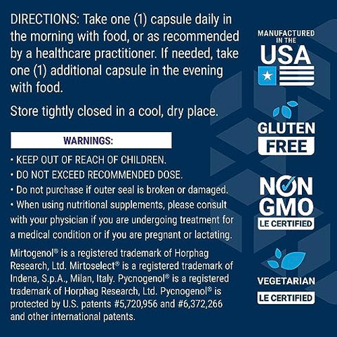 Eye Pressure Support com Mirtogenol – Suplemento para Saúde Ocular – com casca de pinheiro marítimo francês – Livre de glúten, vegetariano, não transgênico – 30 cápsulas - Life Extension