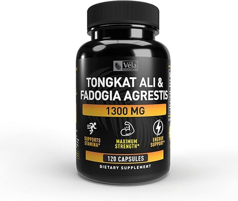 Véla - Fadogia Agrestis e Tongkat Ali Complex – Fórmula Potente de 1300mg com Extrato de Fadogia 10:1 e Extrato de Tongkat Ali 200:1 para Resistência e Energia – 120 CT