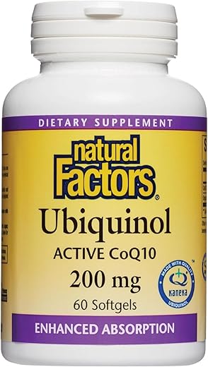 Ubiquinol Active CoQ10 200 mg – Suplemento de Coenzima Q10 de Alta Absorção para Energia, Saúde Cardíaca e Cognitiva – 60 Softgels - Natural Factors