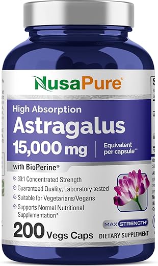 Astragalus 15,000mg por Cápsula 200 Cápsulas Vegetais (Vegetariano, Não-OGM, Vegano) – Comprar Agora! - NusaPure