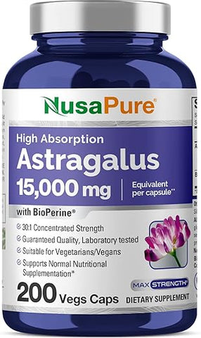 Astragalus 15,000mg por Cápsula 200 Cápsulas Vegetais (Vegetariano, Não-OGM, Vegano) – Comprar Agora! - NusaPure
