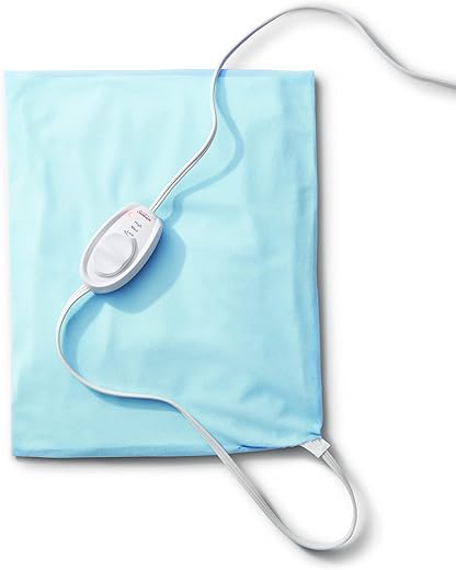 Almofada Térmica Sunbeam para Alívio de Dor nas Costas, Pescoço e Ombros com Esponja para Opção de Aquecimento Úmido, 12 x 15″, Azul