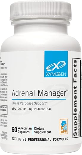 Adrenal Manager – Suporte para Glândulas Adrenais, Energia e Resposta ao Estresse – Suplemento Adrenal com L-Tirosina, Quelato de Zinco, VIT B6, Magnésio, Ácido Pantotênico, Rhodiola Rosea - XYMOGEN