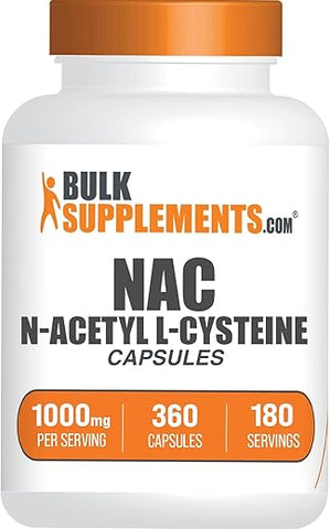 com N-Acetyl L-Cysteine 1000mg – Suplemento NAC 1000mg, Livre de Glúten – 360 Cápsulas (Embalagem de 1) - BulkSupplements