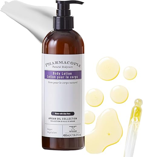 Loção Corporal de Óleo de Argan do Hotel Pharmacopia – Hidratante Vegano para Pele Seca, Loção de Aromaterapia com Essência de Melão e Chá Verde – Cuidados com a Pele Natural, Orgânico e Livre de Crueldade