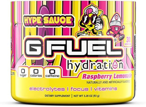 Hype Sauce em Pó com Eletrólitos, Mistura para Hidratação, Energia e Foco, Sem Açúcar, Suplemento com Minerais Essenciais, Sabor Limonada de Framboesa – 3.3g - G Fuel