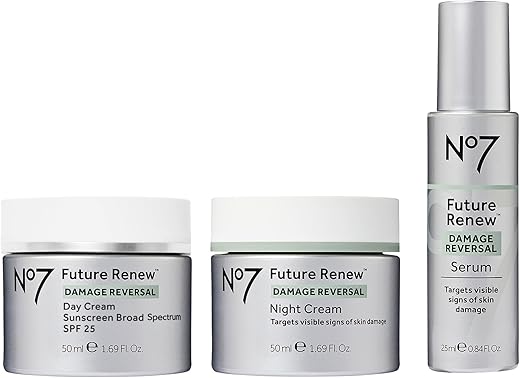 Conjunto de Cuidados com a Pele No7 Future Renew Damage Reversal – Sérum Facial Anti-Envelhecimento (10 ml), Creme Diurno com FPS 25 (50 ml)