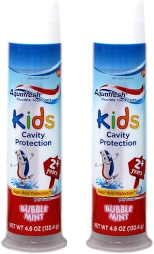 Kids Pump Pasta de Dente com Flúor Bubble Mint, Proteção contra Cáries, 4,6 onças (embalagem com 2 unidades) - Aquafresh