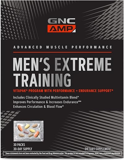 AMP Men’s Extreme Training Vitapak | Desenvolvido para Máximo Desempenho e Resistência | Sistema de Suplemento Diário em 5 Etapas | Suporte Muscular Específico | 30 Unidades - GNC