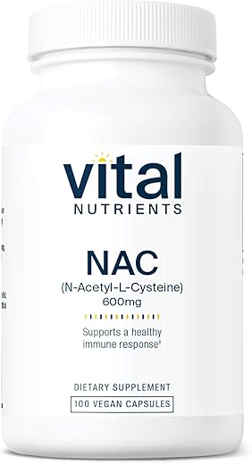NAC 600mg | N-Acetilcisteína | Suplemento Vegano NAC | Antioxidante para Saúde Sinusal, Hepática, Imunológica e Respiratória | Livre de Glúten, Laticínios e Soja | 100 Cápsulas - Vital Nutrients