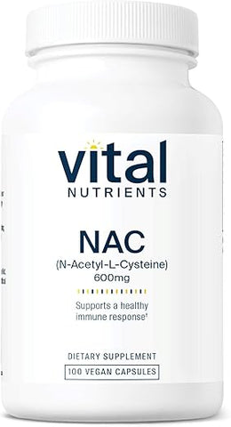 NAC 600mg | N-Acetilcisteína | Suplemento Vegano NAC | Antioxidante para Saúde Sinusal, Hepática, Imunológica e Respiratória | Livre de Glúten, Laticínios e Soja | 100 Cápsulas - Vital Nutrients