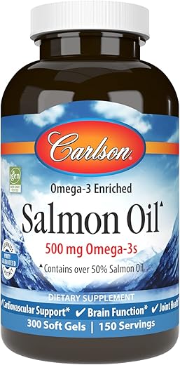 Óleo de Salmão Carlson, 500 mg Ômega-3, Norueguês, Coração, Cérebro – Benefícios para a saúde