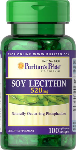 Puritan's Pride - Puritan’s Pride Lecitina de Soja 520 mg – Benefícios para a Saúde – 100 Cápsulas