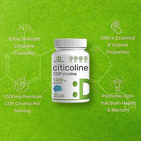 Citicoline CDP Choline 1.000mg por Porção 120 Cápsulas – Suplemento Extra Forte de Colina – Propriedades de Vitaminas B Nootrópicas – Promove a Saúde Cerebral, Memória - DEAL SUPPLEMENT