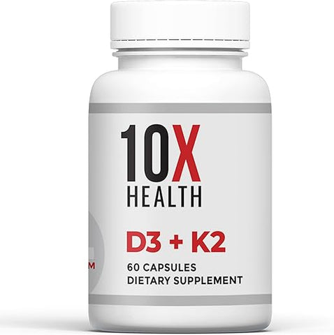 10X Health System - Vitamina D3 K2 10X Health – 125 mcg de Vitamina D e 90 mcg de Vitamina K (Menaquinona 7) – Suplementos D3 e K2 que Apoiam a Saúde Óssea, Cardíaca e Dental – 60 Cápsulas