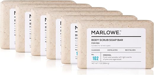 MARLOWE. - Sabonete Esfoliante Corporal No. 102 para Homens | 6 Barras | Melhor Barra Esfoliante para Homens | Ingredientes Naturais | Extrato de Chá Verde | Fragrância Incrível