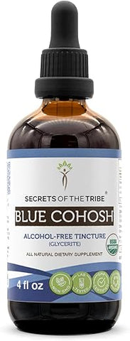 Secrets of the Tribe - Segredos da Tribo Tintura de Blue Cohosh (Caulophyllum Thalictroides) 659 mg – 100% Orgânico, Responsavelmente Cultivado, Raiz Seca (120 ml) para Mulheres