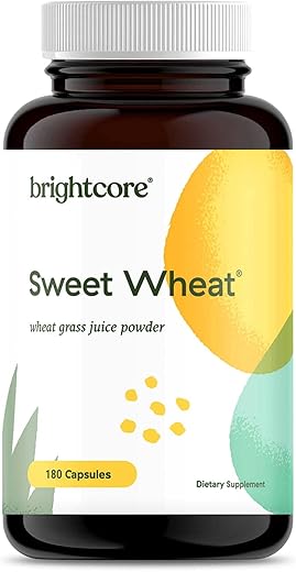 Brightcore - Nutrition Sweet Wheat: Athletic Greens Prontos para Beber, Super Greens com Enzimas Digestivas para Saúde Digestiva e Impulso Imunológico, 180 Cápsulas de Pó de Suco de Capim de Trigo