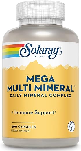 SOLARAY - Solaray Mega Multi Mineral – Complexo Diário de Minerais com Cálcio, Ferro, Magnésio, Zinco e Mais em Formas Queladas Altamente Absorvíveis – Saúde Geral e Suporte Imunológico – 50g
