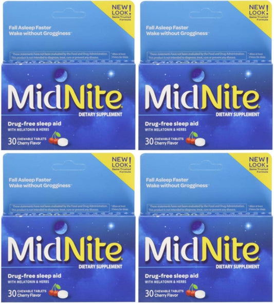 Aid para Insônia Ocasional, 30 Comprimidos Mastigáveis de Cereja (Pacote Econômico com 4) - MidNite
