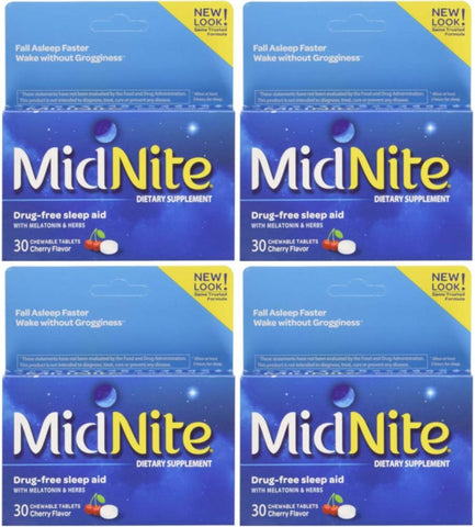 Aid para Insônia Ocasional, 30 Comprimidos Mastigáveis de Cereja (Pacote Econômico com 4) - MidNite