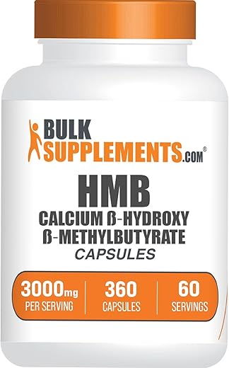 com Cápsulas de HMB – como Cálcio HMB, Beta-Hidroxi Beta-Metilbutirato, Suplemento de HMB, Livre de Glúten – 3000mg HMB, 6 Cápsulas por Porção, 360 Cápsulas (Pacote de 1) - BulkSupplements