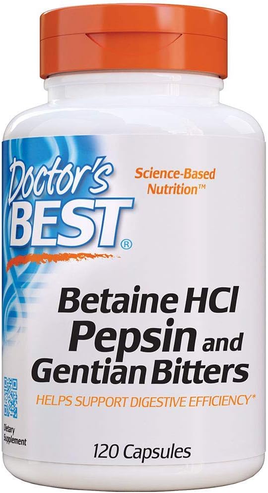 Doctor's BEST - Doctor’s Best Betaine HCL Pepsin – Melhor Marca para Saúde Digestiva – 60 cápsulas