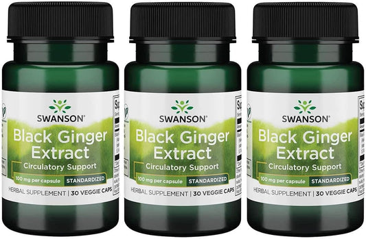 Extrato de Gengibre Negro – Promove Circulação Sanguínea Saudável e Vigor Físico – Auxilia na Saúde Cardíaca, Tecido Muscular e Bem-estar Mental – (30 Cápsulas Vegetarianas, 100mg) - Swanson