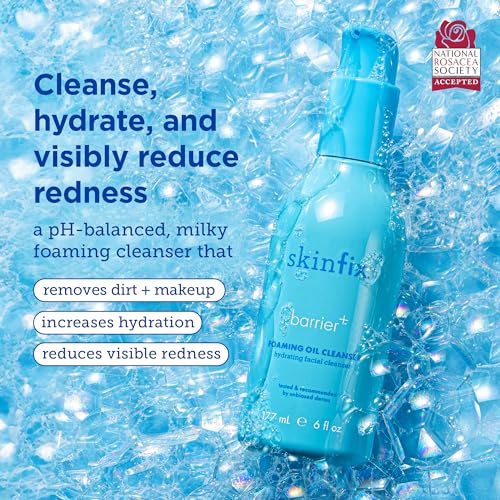 Barrier Foaming Oil Cleanser: Remove suavemente sujeira e maquiagem, reduz vermelhidão visível, não remove lipídios da pele, 6 fl oz (177 ml) - Skinfix