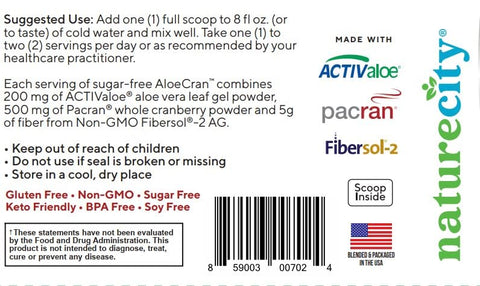 NatureCity - Aloe-Cran Bebida em Pó Sem Açúcar | Aloe vera e Cranberry em Pó com Fibra Alimentar | Suporte para Digestão e Energia | Sabor Incrível sem Açúcar – 60 Porções