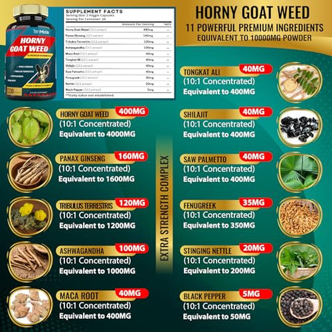 Tenmido - Extrato de Horny Goat Weed em Cápsulas 10000mg – Potência Máxima
