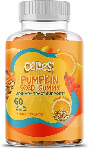 Ceres Nature - Óleo de Semente de Abóbora Gummies 4.000 mg para Crescimento Capilar, Suporte ao Trato Urinário, Controle da Bexiga, Pele com Aparência Mais Jovem