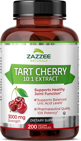 Extrato de Cereja Azeda 10:1, 3000 mg de Força, 200 Cápsulas Veganas, Suprimento de 6 Meses, Certificado Kosher, Extrato Concentrado e Padronizado 10X, 100% Vegetariano - Zazzee