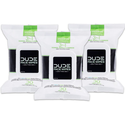 DUDE Wipes - Dude Wipes – 3 Pack, 90 Lenços, Infundidos com Energizante Pro Vitamina B5, Livres de Álcool e Hipoalergênicos